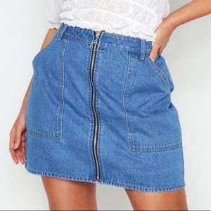 Boohoo Plus Zip Front Detail Denim Mini Skirt
